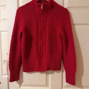 Women's Red Zip-Front Textured Knit Sweater Jones New York Sport